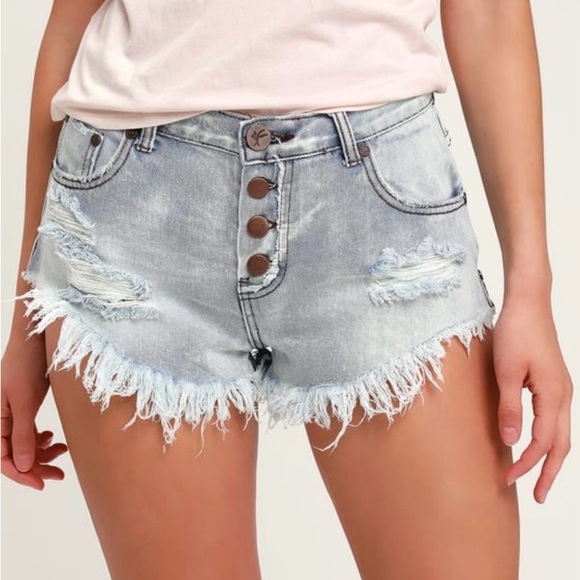 ONE Teaspoon “Brandos” Jean Shorts Relaxed Fit Long Rise Button Fly Size 24 - Picture 1 of 16